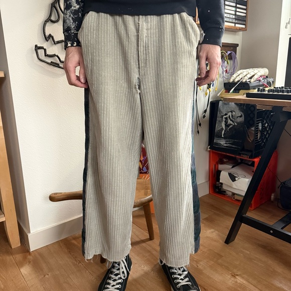 Vintage 90s 2000s Distressed Patchwork Flannel Lined Corduroy Pants ~ Size 36X27 - Picture 2 of 8